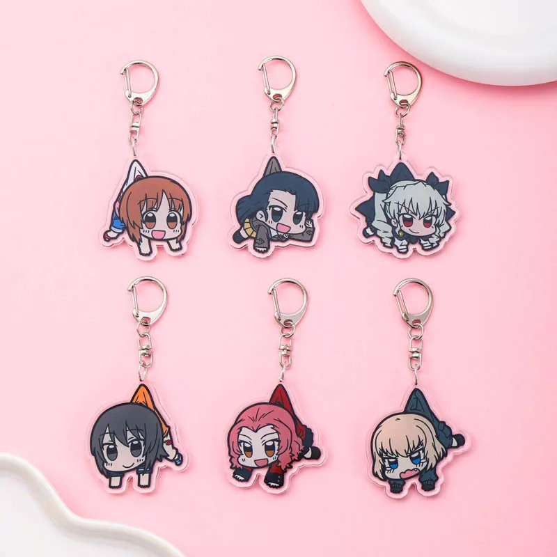 Anime GIRLS und PANZER Acrylic keychain accessaries Cartoon funny Bag Pendant cute creative charm Car Keyring Friends Fans Gifts