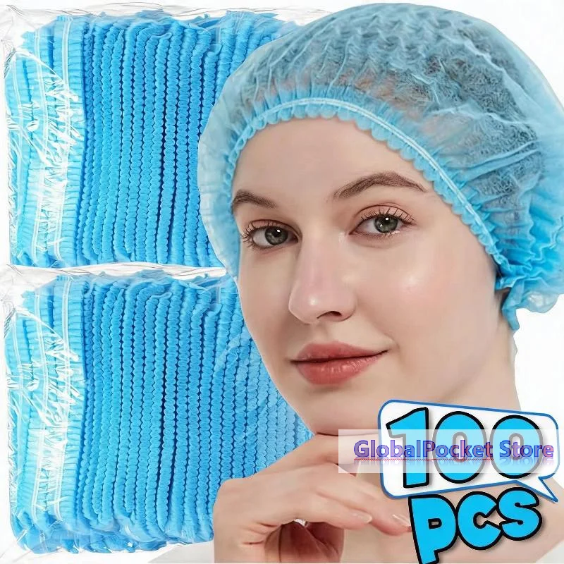 100 PCS Disposable Non Woven Bouffant Caps Breathable Anti Hair Shedding For Restaurants Cafes Kitchens Food Service Workplaces