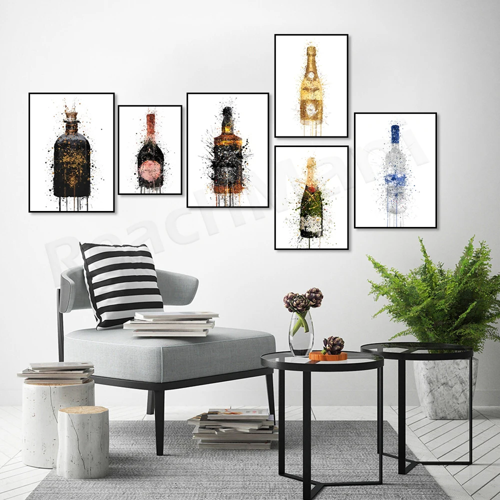 シャンパンアートポスター、ビール、ジン、ウイスキーボトル、シ - Beer Wine Gin のレビューと価格