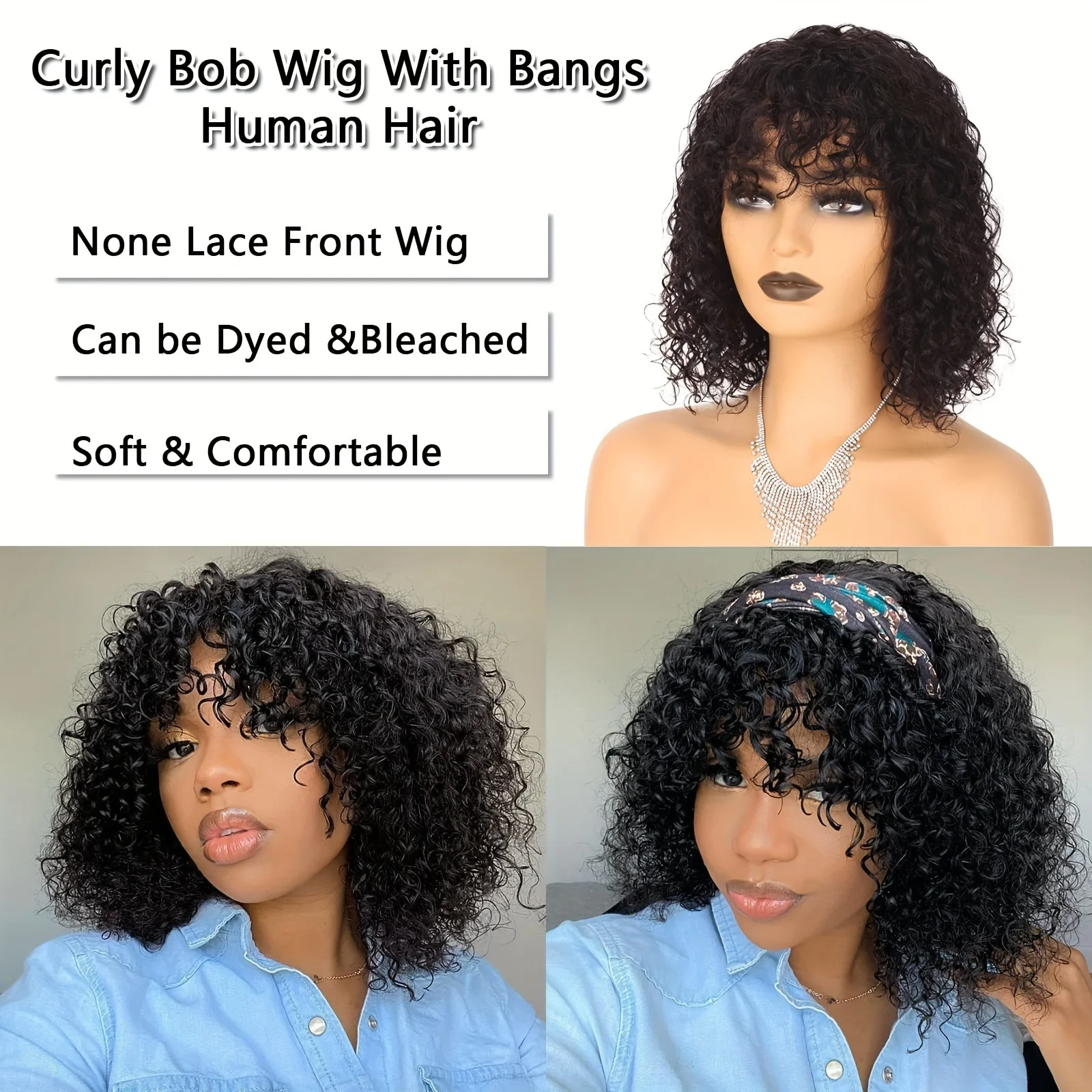 Peruvian Jerry Curly Short Bob Human Hair Wigs With Bangs Human Hair Wig Highlight Water Wave Wig For Women Full Machine Made