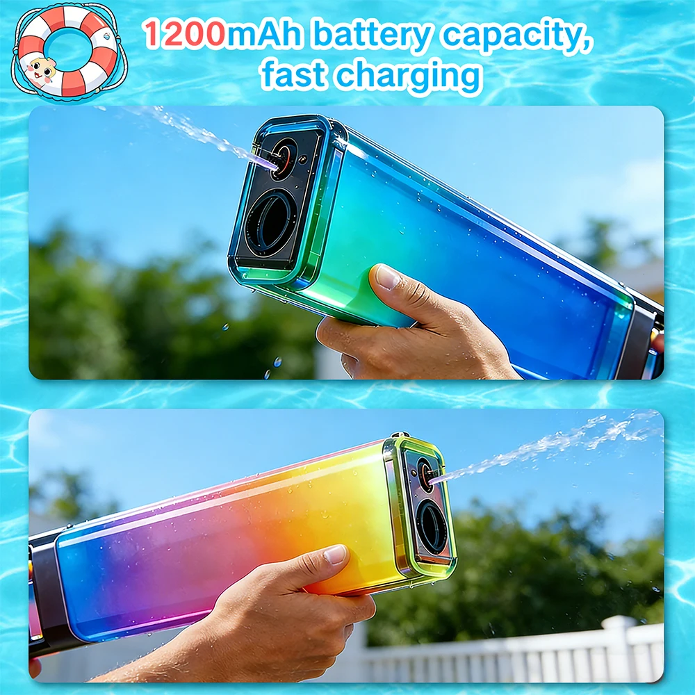 

Colorful Gradient Light Up Water Gun with Music 1250ML Big Water Tank Summer Outdoor Beach Water Fighting Toy for Boys Girls New