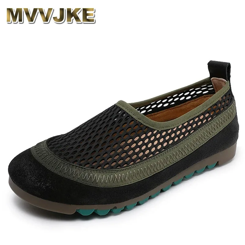 

Comfortable Flat Bottom Casual Shoes Breathable Mesh Retro Style Slip-On Bean Bean Shoes for Women Summer Season Low Heel
