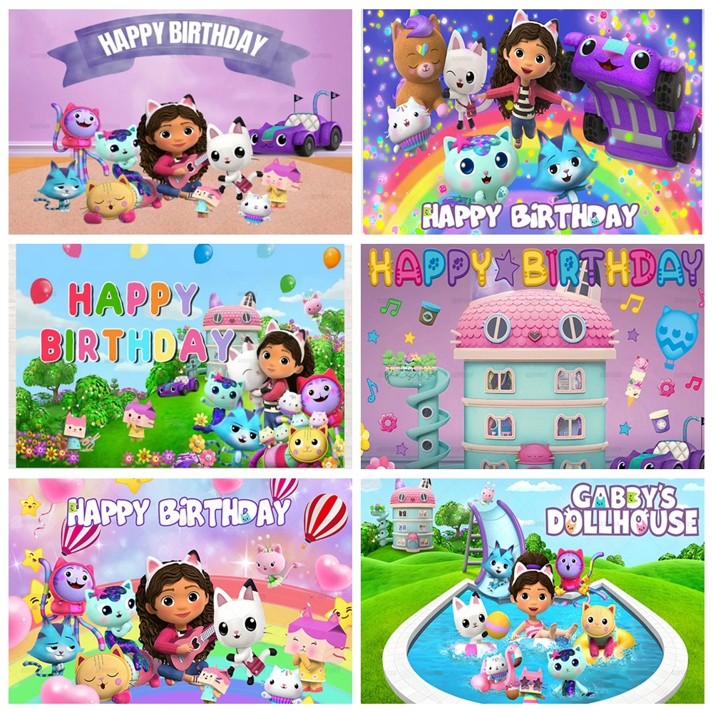 

Cute Gabbys Dollhouse Girl Children's Birthday Party Backdrop Room Decoration Baby Shower Background Photography Studio Banner