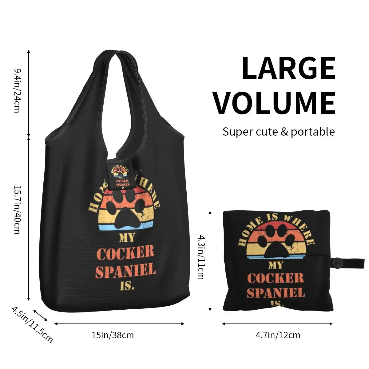 Cocker Spaniel Dogs Quote For Dog Owner Portable Tote Shopping Bags Large Capacity Shopper Bag Groceries Handbag Shoulder Bag