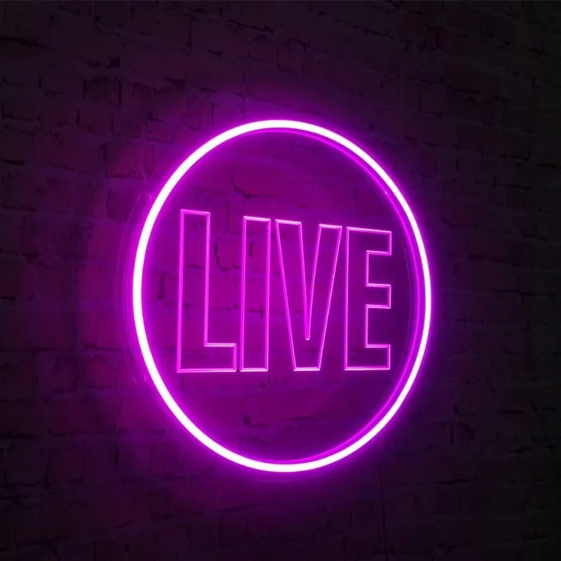 Live Neon Lights Sign Led Neon Wall Art Sign Dimmable Wall Decor Round Live Streaming Night Light for Gamer,Game Room Decoration