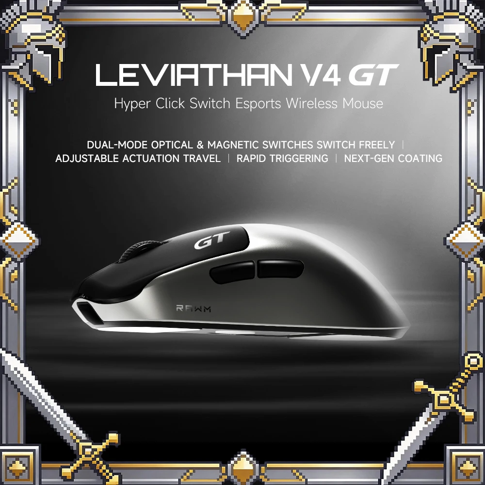 RAWM Leviathan V4 GT Mouse Dual-Mode Wireless Mouse 8000Hz Polling Rate Paw3950 Optical/Magnetic Micro Switch 500mAh Gaming Mice