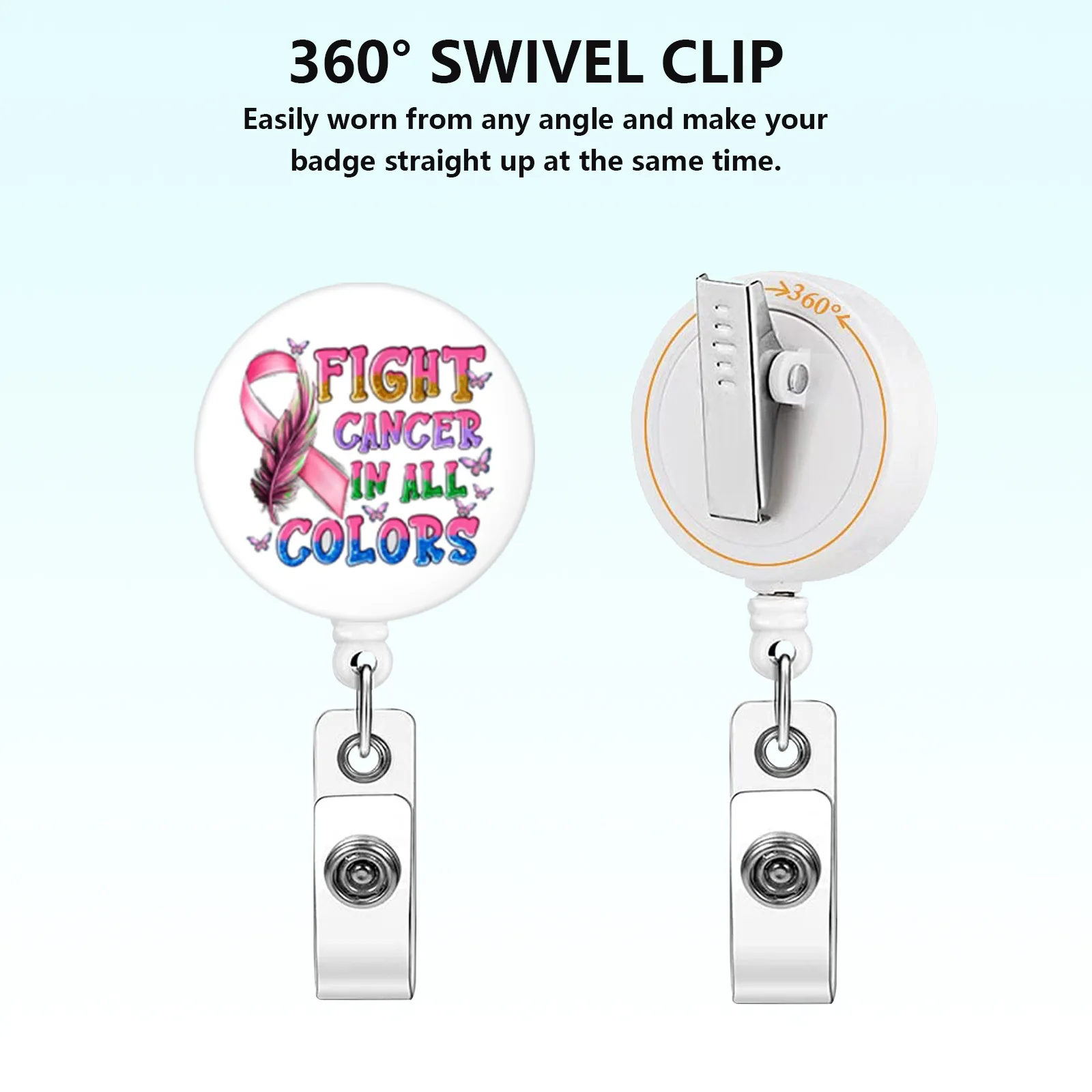 Pink Ribbon Rainbow Breast Cancer Awareness Nurse Practitioner Office Id Card Retractable Holder Badge Reel