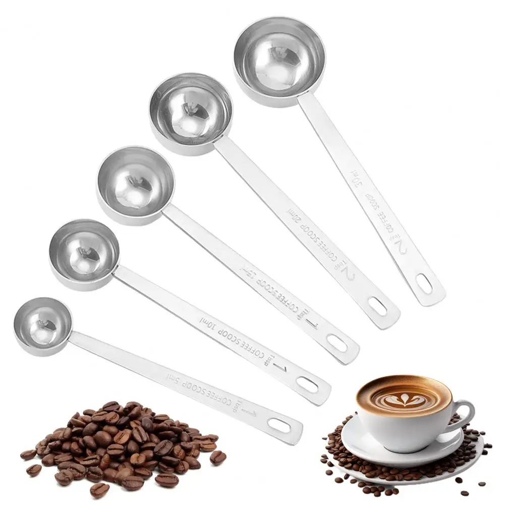 5/10/15/20/30ml Stainless Steel Measuring Spoon Long Handle Coffee Scoop Cooking Measurement Tool For Coffee Loose Tea Powder