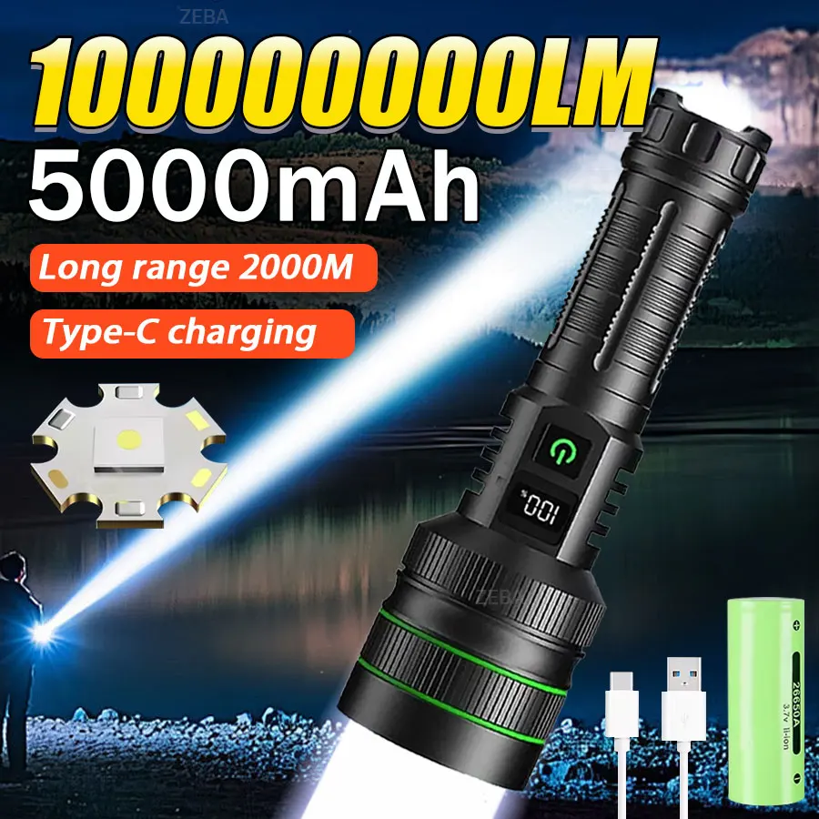 

1000000LM High Power Led Flashlights Usb Rechargeable Flashlight Strong Light Military Tactical Lantern Camping Fishing Torch