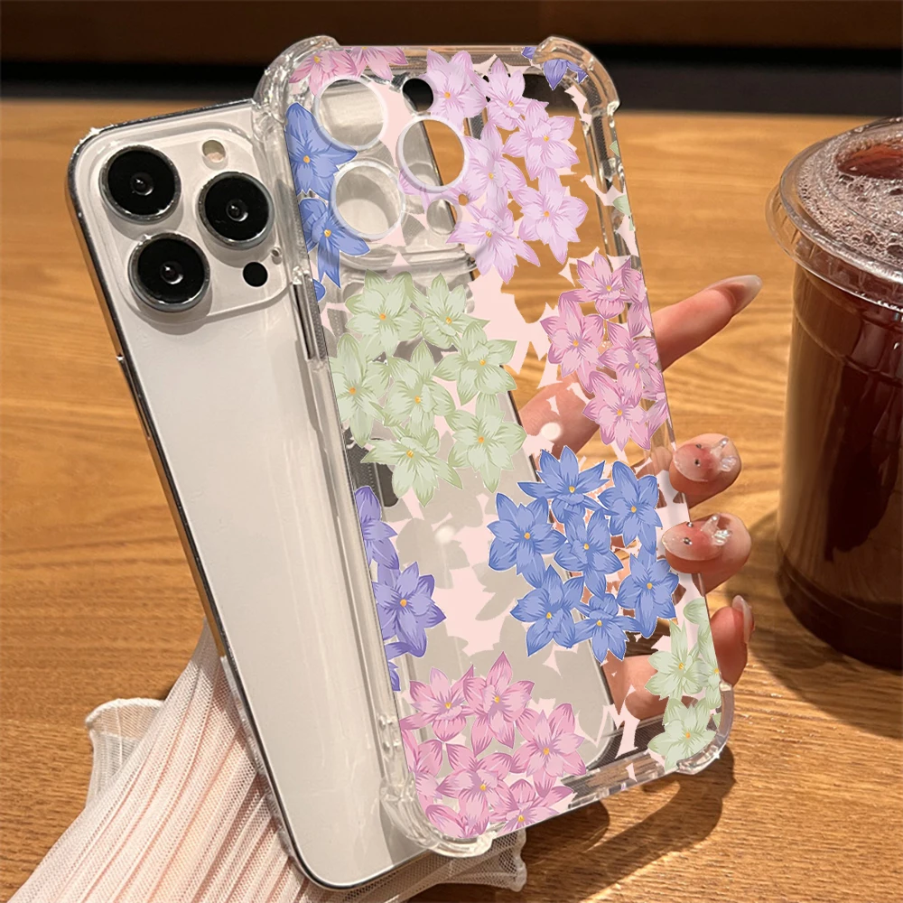 

Luxury Flowers Phone Case for IPhone 14 13 ProMax XR XS Max 7 8 Plus SE 12 11 Transparent Shockproof Hard Back Fundas Coque