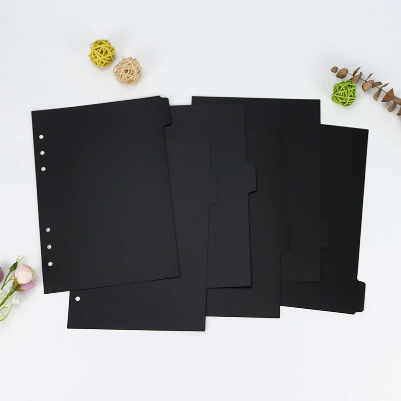 

5 Sheet/set Simple Black Partition Divider A5 A6 6 Hole Loose Leaf File Folder Hand Account Baffle Inner Page Notebook Accessory