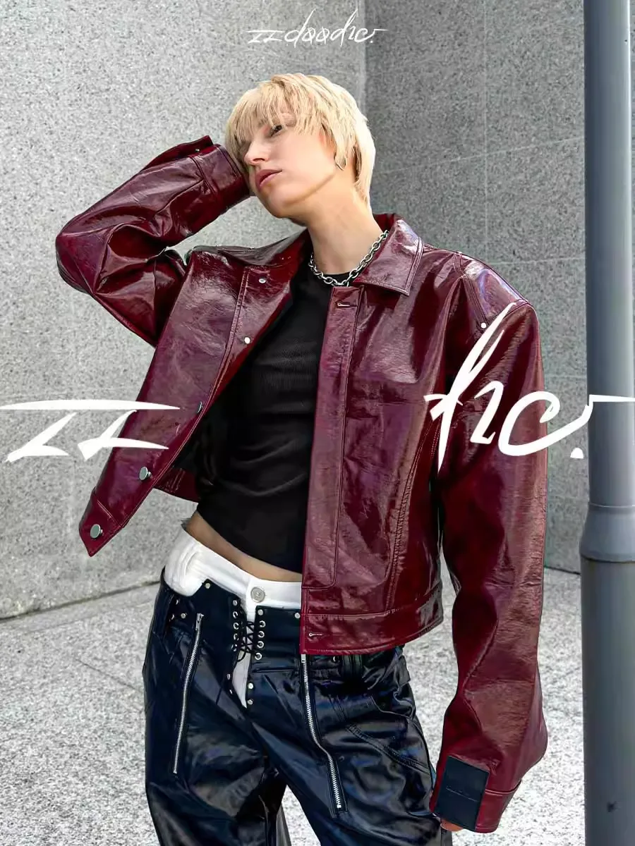 Lautaro 秋クールショート特大 Pu レザージャケット女性ショルダーパッドジッパー高品質アメリカンレトロパンクスタイルの服