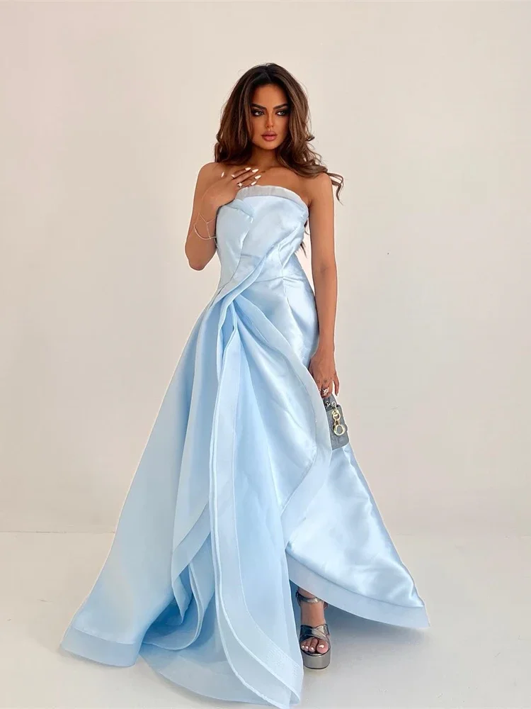 

Oisslec Prom Dress فساتين كوكتيل Strapless Satin 2024 Women New Style Formal Occasion Evening Gown Arabic فساتين نسائيه سهره