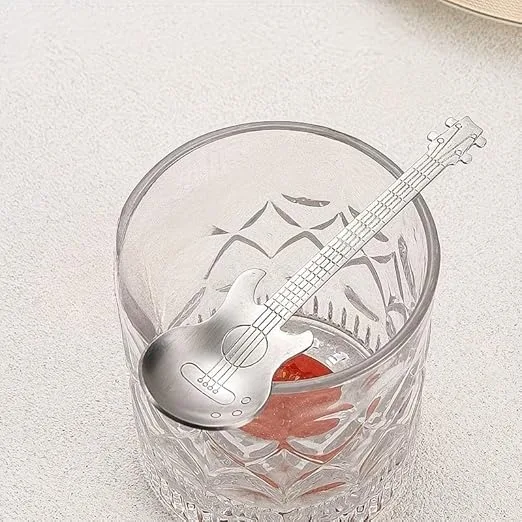 

Silver Guitar Shaped Stainless Steel Spoons, Funny Musical Teaspoons for Coffee, Tea, Ice Cream and Dessert