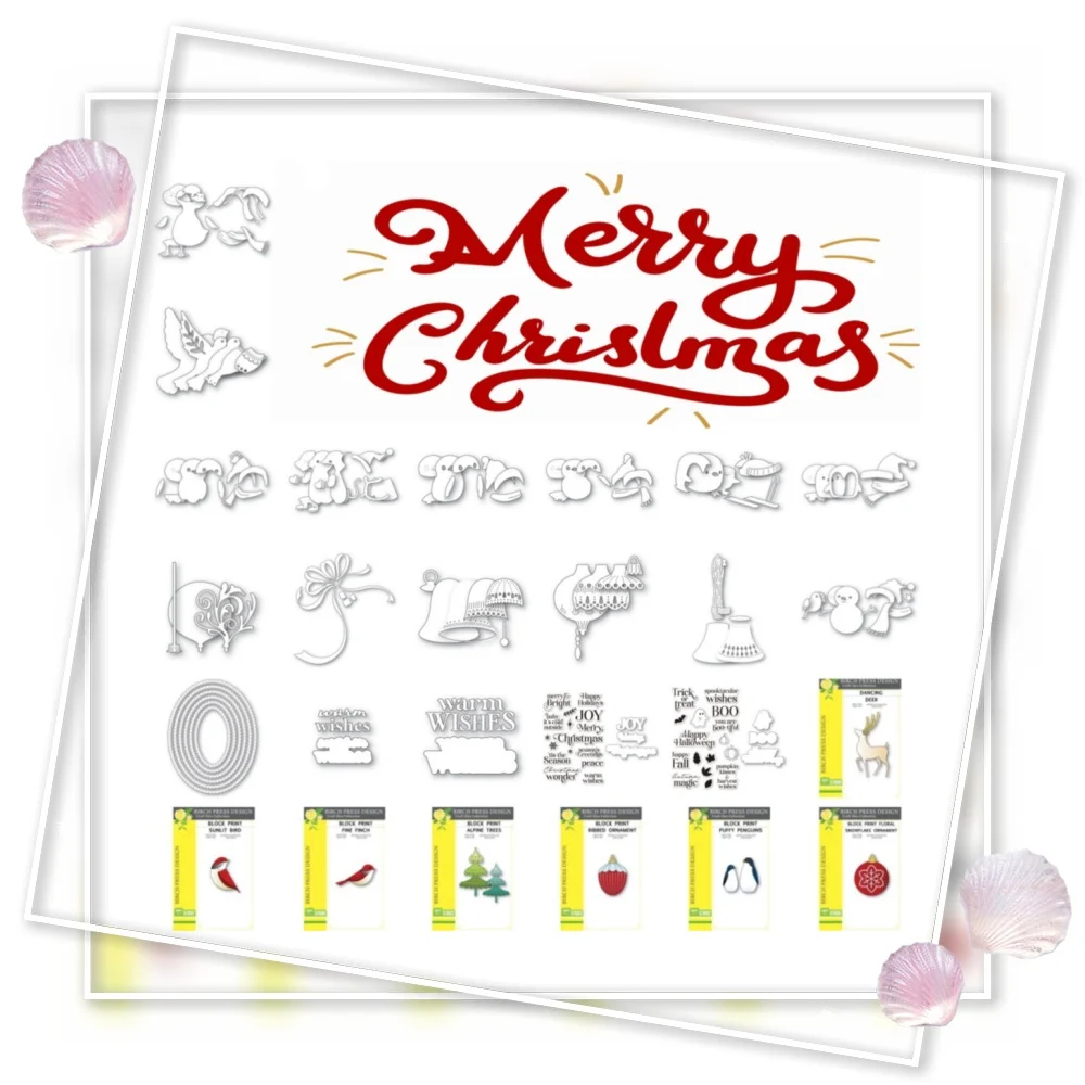 Christmas 2026 Tree Snowman Mouse Nordic Fancy Bell Metal Cutting Dies Clear Stamps for DIY Making Card Scrapbook Decoration