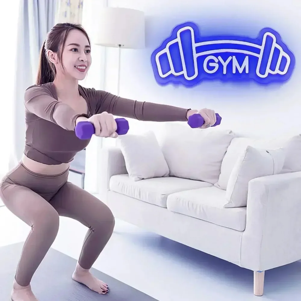 Barbell Gym Neon Sign Blue Dumbbell Shaped Neon Lights Sign for Fitness Club Decor as Gift for Teens Kids Sports Room Home Decor