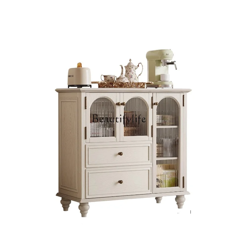 

French Cream Style Sideboard Cabinet All Solid Wood American Style White Restaurant Tea Cabinet