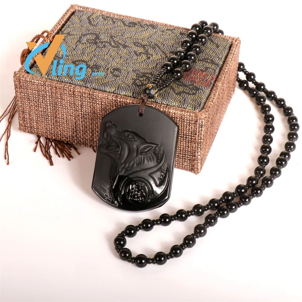 

Natural ObsidianThe Wolf totem Personalized Necklace Best Sellers 2022 Products Ukrainian Style Fashion Reiki Men Accessories