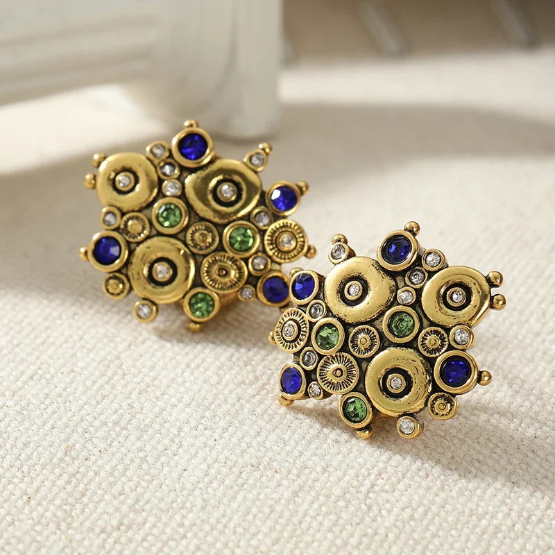 Bohemian Style Irregular Shaped Women's Earrings Inlay Cubic Zircon Stud Earrings Travel Vacation Casual Jewelry Accessory