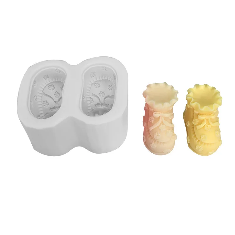 One Pair Embroidered Baby Shoes Silicone Molds DIY Candle Making Molds Handmade Soap Crafts Gypsum Resin Cake Baking Tools Gifts