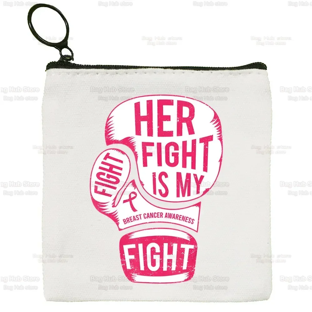 Small Wallet Zipper Key Bag Hand Gift October Pink Breast Cancer Awareness Canvas Coin Purse Coin Purse Collection Canvas Bag