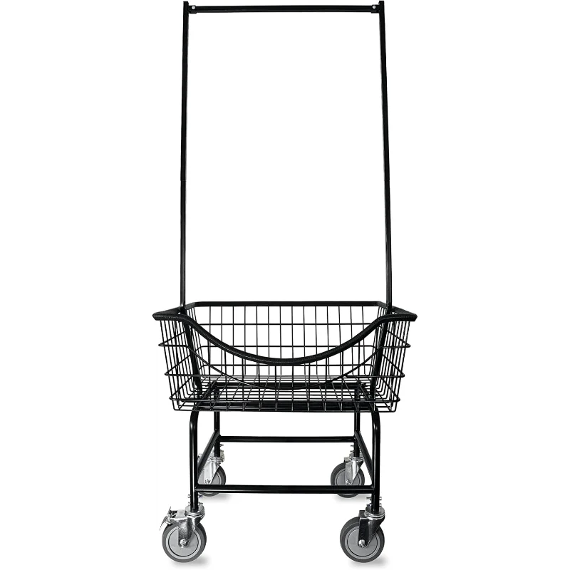 LVP Big Brother Commercial Laundry Cart with Dual Pole Rack 3.25 Bushels (Matte Black Vinyl Rust Coating, Extra Large)