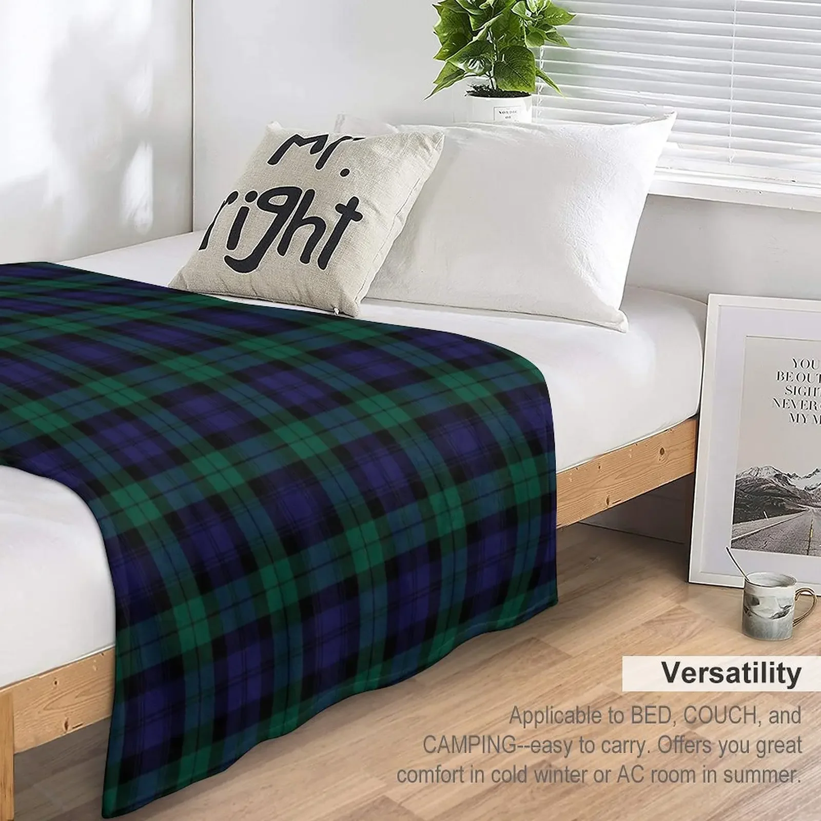 Blackwatch Tartan Modern Cute Blue and Green Plaid Throw Blanket Quilt Blanket Warm Blanket Luxury Brand Blanket Furry Blankets