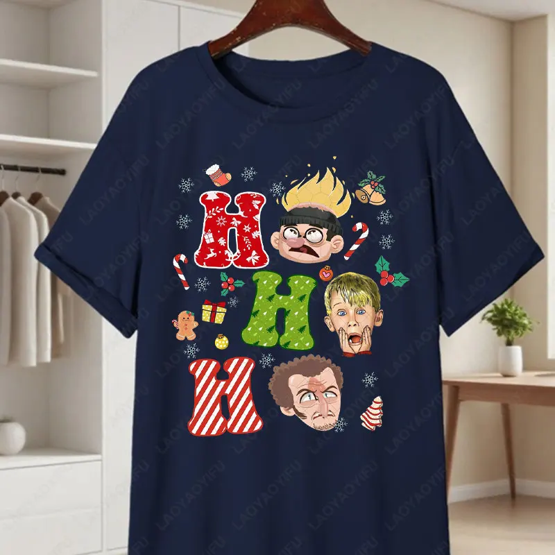 متعة المنزل وحده فيلم للجنسين تي شيرت كيفن ماكاليستر وعصابة Facepalm Ho Ho طباعة تيز عيد الميلاد قصيرة الأكمام تي شيرتات قطن #5