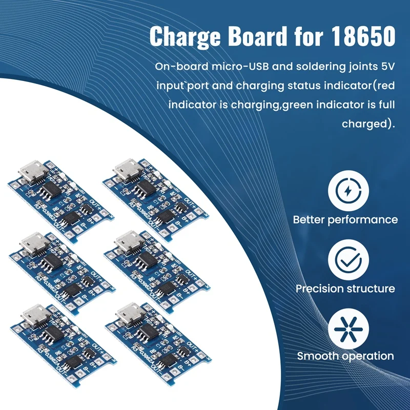 6 шт., зарядный модуль TP4056 с защитой аккумулятора 18650 BMS 5V Micro-USB 1A, зарядная плата для 18650