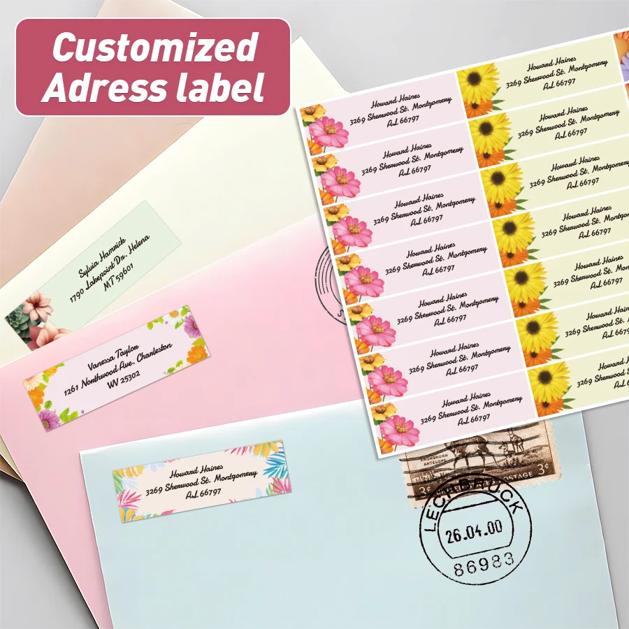 

‌ Персонализированные ботанические этикетки на конверты, водонепроницаемые адресные наклейки для офиса, школы, индивидуальные цветочные канцелярские принадлежности, идеи подарков