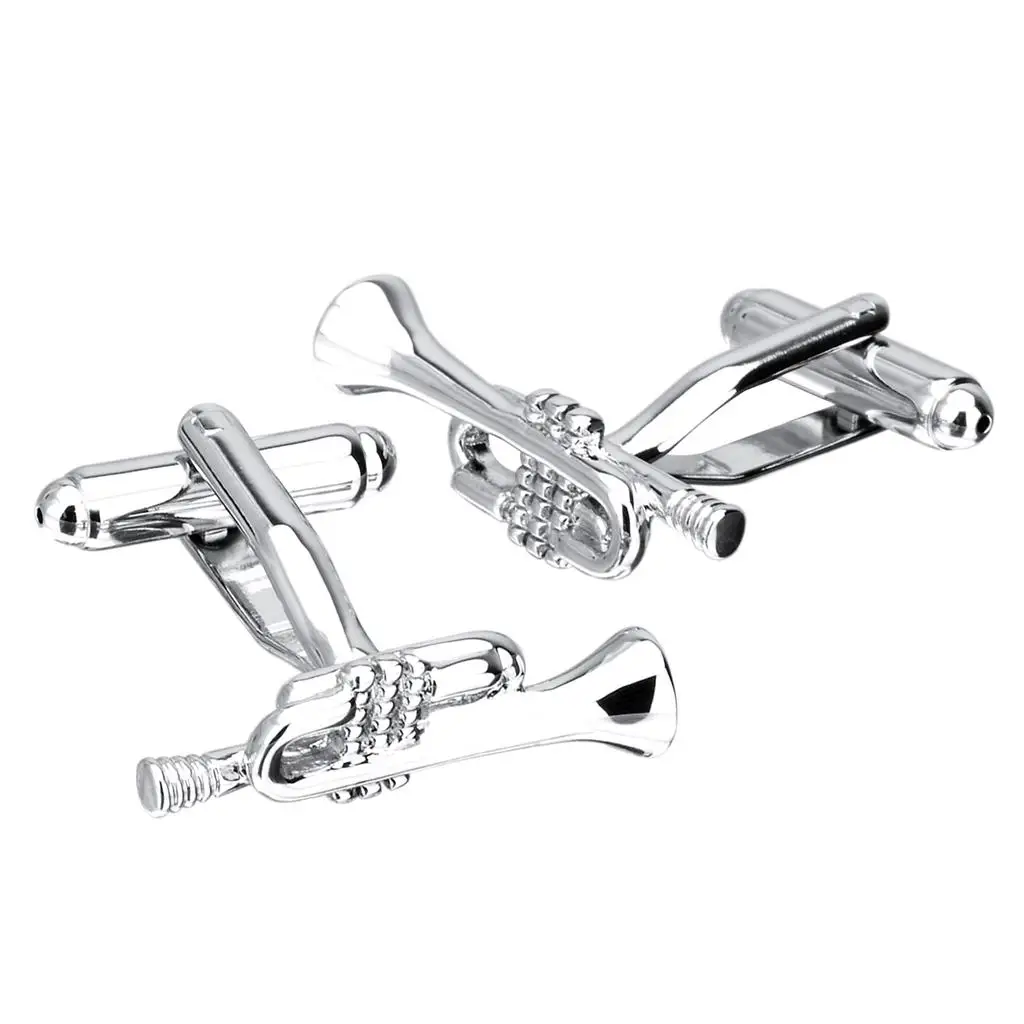 Brass Trumpet Cufflinks Elegant Mens Sleeve Buttons Music Note Studs Gift Box for Formal Shirt