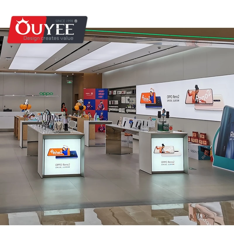 Customized-Retail Mobile Shop Popular Interior Decoration Designs With Shop Display Fittings