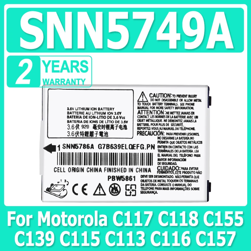 

New 920Mah SNN5749A SNN5786A Battery For Motorola C117 C118 C155 C139 C115 C113 C116 C157 Mobile Phone