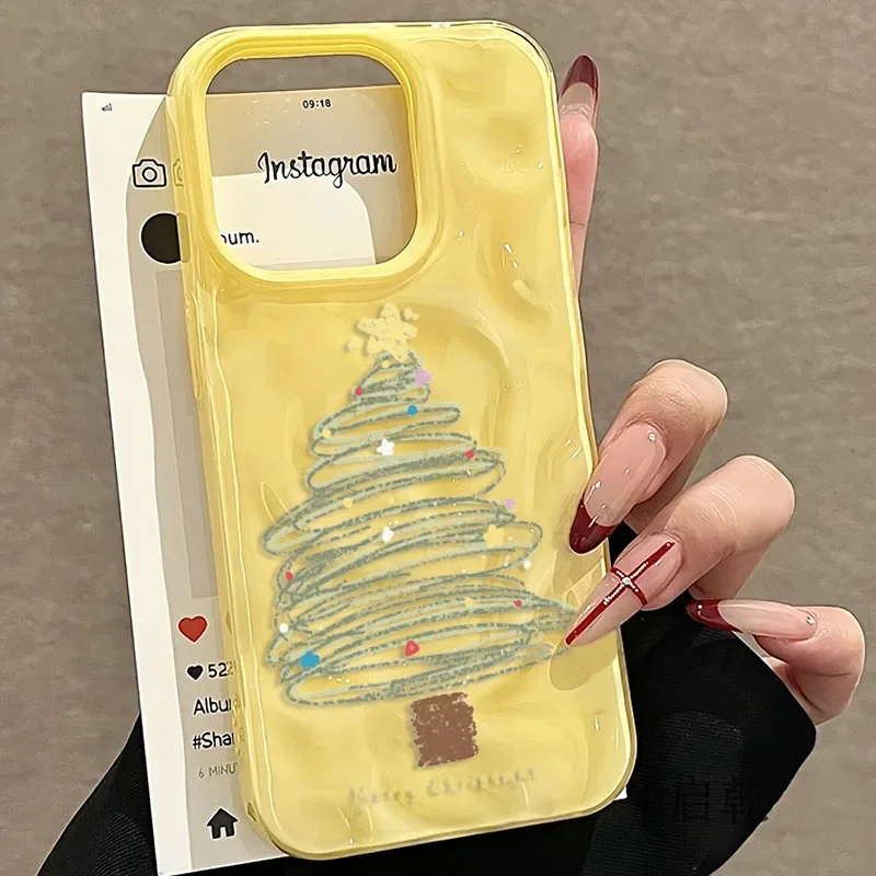 

Star Christmas Tree Printed Soft TPU Phone Case For iPhone 17Air 17 16 15 11 12 13 14 Pro Max 16 Plus Luxury Folds Texture Cover