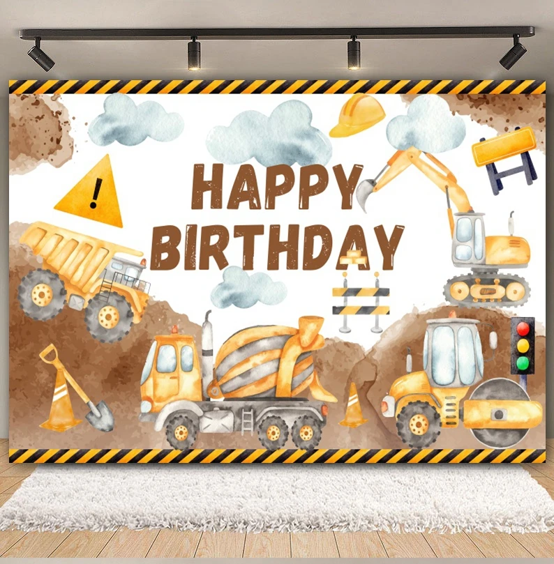 خلفية عيد ميلاد لفريق البناء للتصوير الفوتوغرافي للأولاد وحفلات استقبال المولود الجديد ورافعة شاحنة المرور وحفارة خلفية استوديو الصور