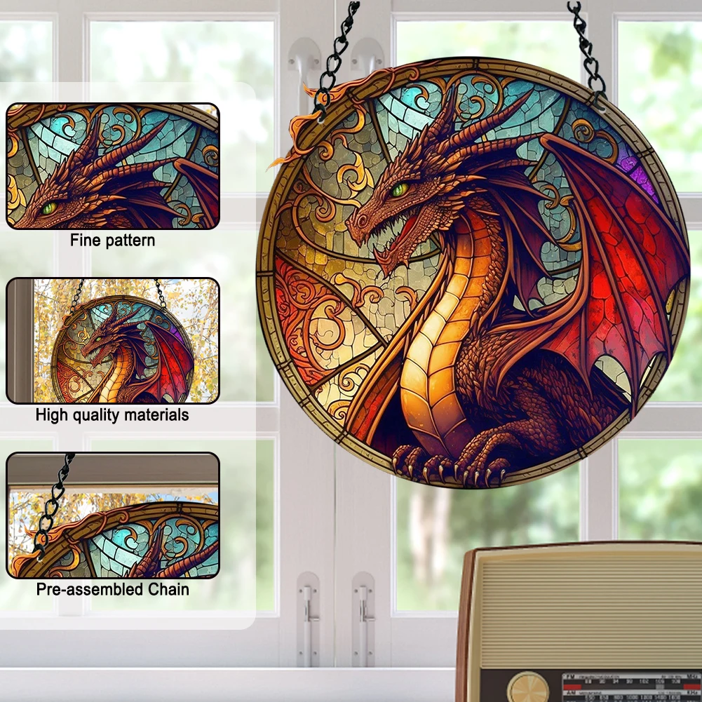 Suncatcher letrero de puerta colgante, decoración impermeable de acrílico con cadena y gancho de dragón para pasillos de jardín y decoración del hogar