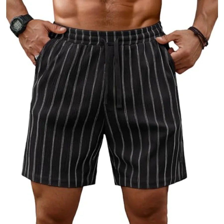 

Мужские полосатые повседневные шорты Sailwind 7 дюймов, летние пляжные шорты с эластичным поясом на шнурке и карманами