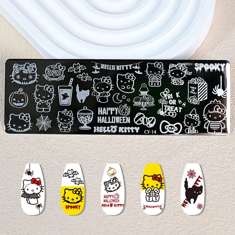 1PC ハローキティ ネイルアート スタンピングプレート ステッカー フルカバー キティキャット イメージ ステンレス鋼 ネイルテンプレート ステンシル ネイルプリントツール