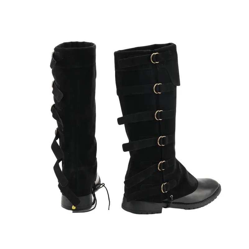 lili 123Medieval Retro Renaissance Adjustable High Boot Covers Viking Pirate Leather Legguard Long Boots Guard Halloween Costume