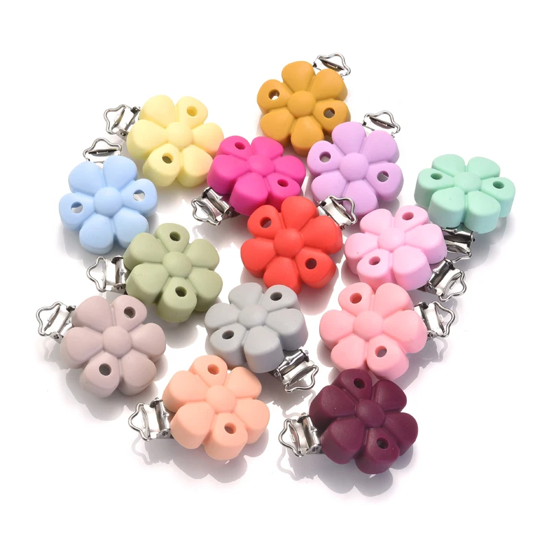 3Pcs/Lot Silicone Pacifier Clip Colorful Flower Shape Teether Clip For Nursing Mouse Teething Toy DIY Soother Dummy Holder Chain