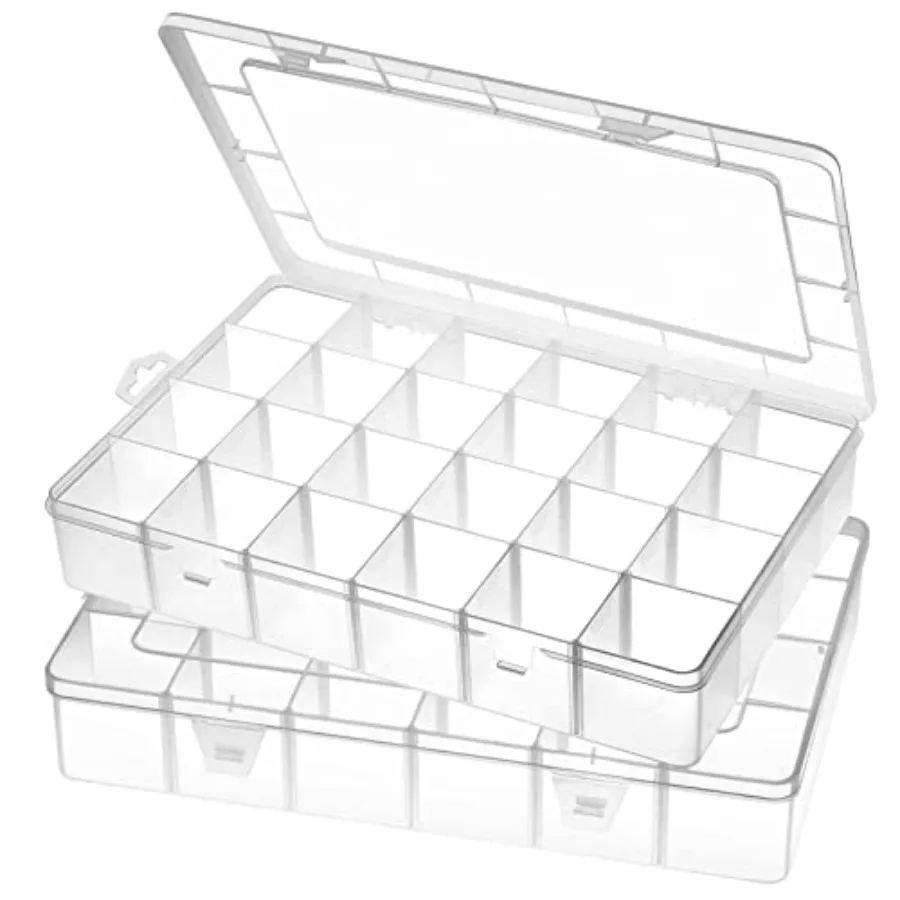 

Large 24 Grids Plastic Organizer Box with Adjustable Dividers Clear Storage Box for Jewelry Art DIY Crafts Washi Tapes Beads an