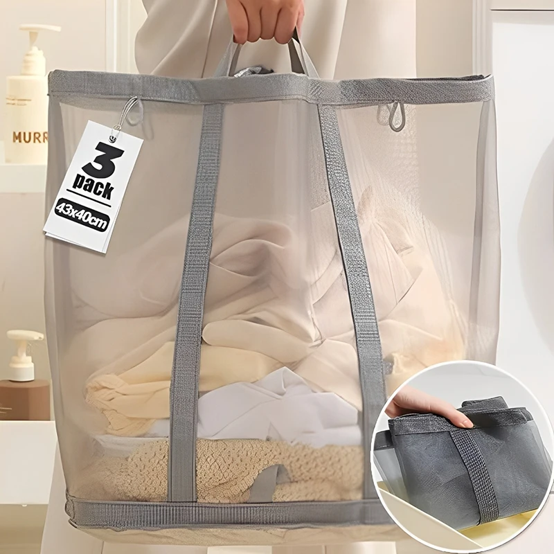 Wäschekorb aus Nylongewebe, atmungsaktiv, faltbar, Organizer für schmutzige Kleidung, großes Fassungsvermögen, Wäschekorb mit Griff, Wandtasche