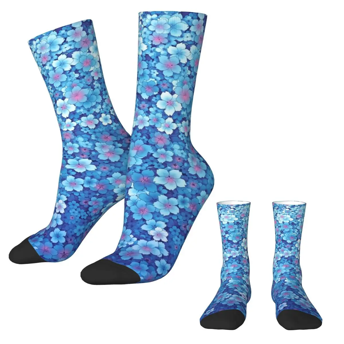 Falling Blue Flower Stockings Sakura Cherry Blossom Leisure Socks Spring Anti Skid Socks Women Men Outdoor Medium Soft Socks