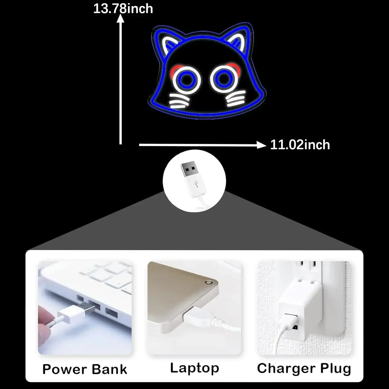 Cute Cat Face Neon Sign LED Wall Art USB Powered Glow Lamp Kitty Theme Decor Bedroom Kidsroom Cafe Party Aesthetic Hanging Light