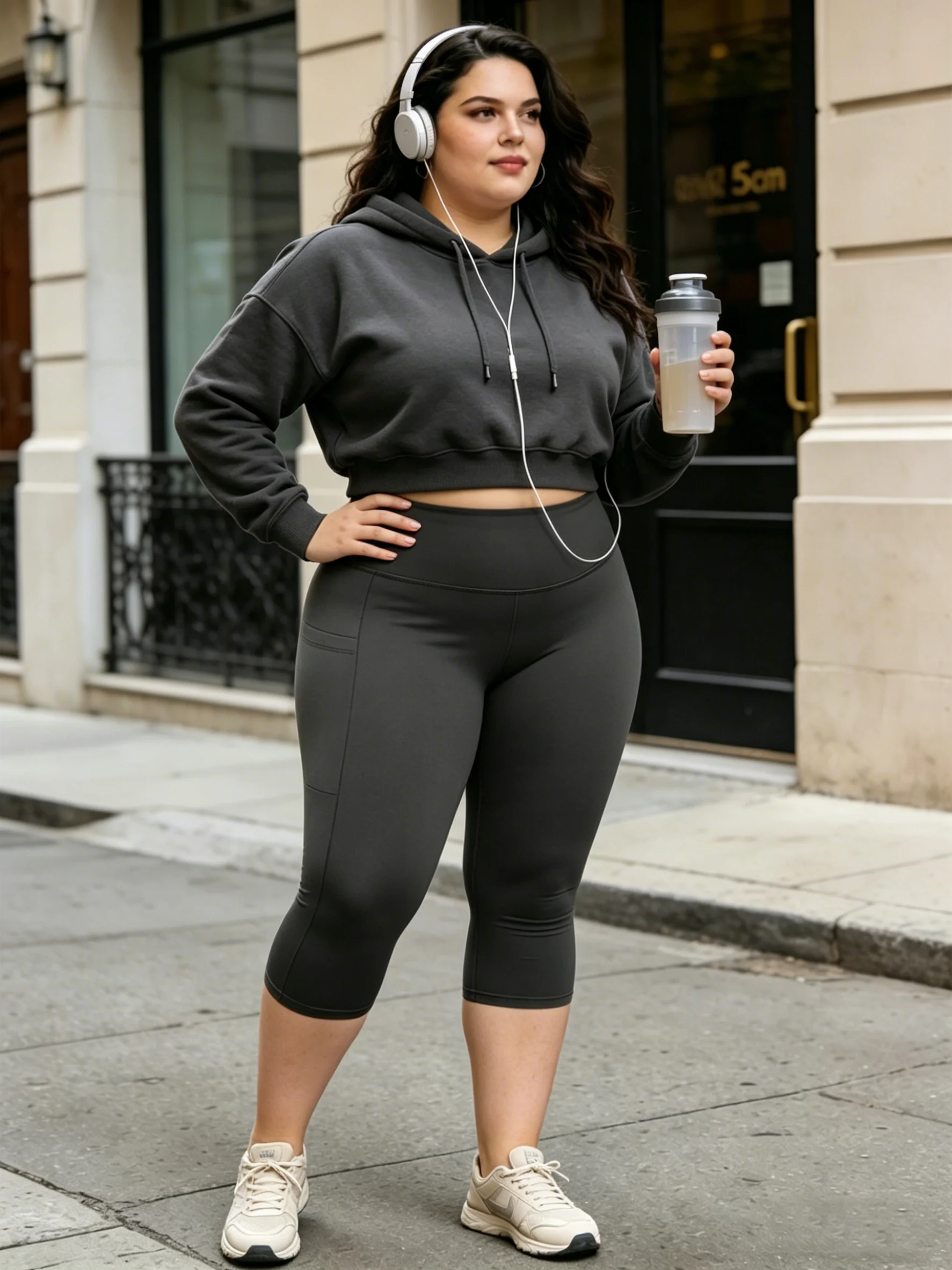 Leggings Plus Size Capri para Mulheres com Bolsos - Calças de Yoga Pretas de Cintura Alta com Controle de Barriga e Elasticidade
