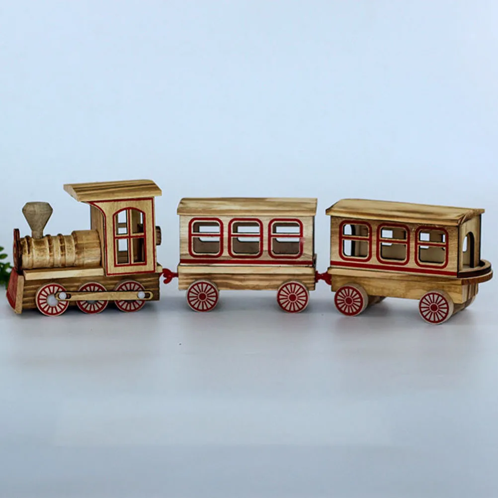 

1Set Christmas Train Three Sections Small Train Wooden Craft Decoration for Home Party Festival Xmas Decor Lovely Adorn