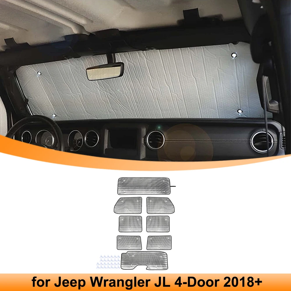 

Солнцезащитный экран на лобовое стекло автомобиля, анти-УФ изоляционная накладка, комплект солнцезащитных козырьков для Jeep Wrangler JL 4-дверный 2018-2023, аксессуары для интерьера