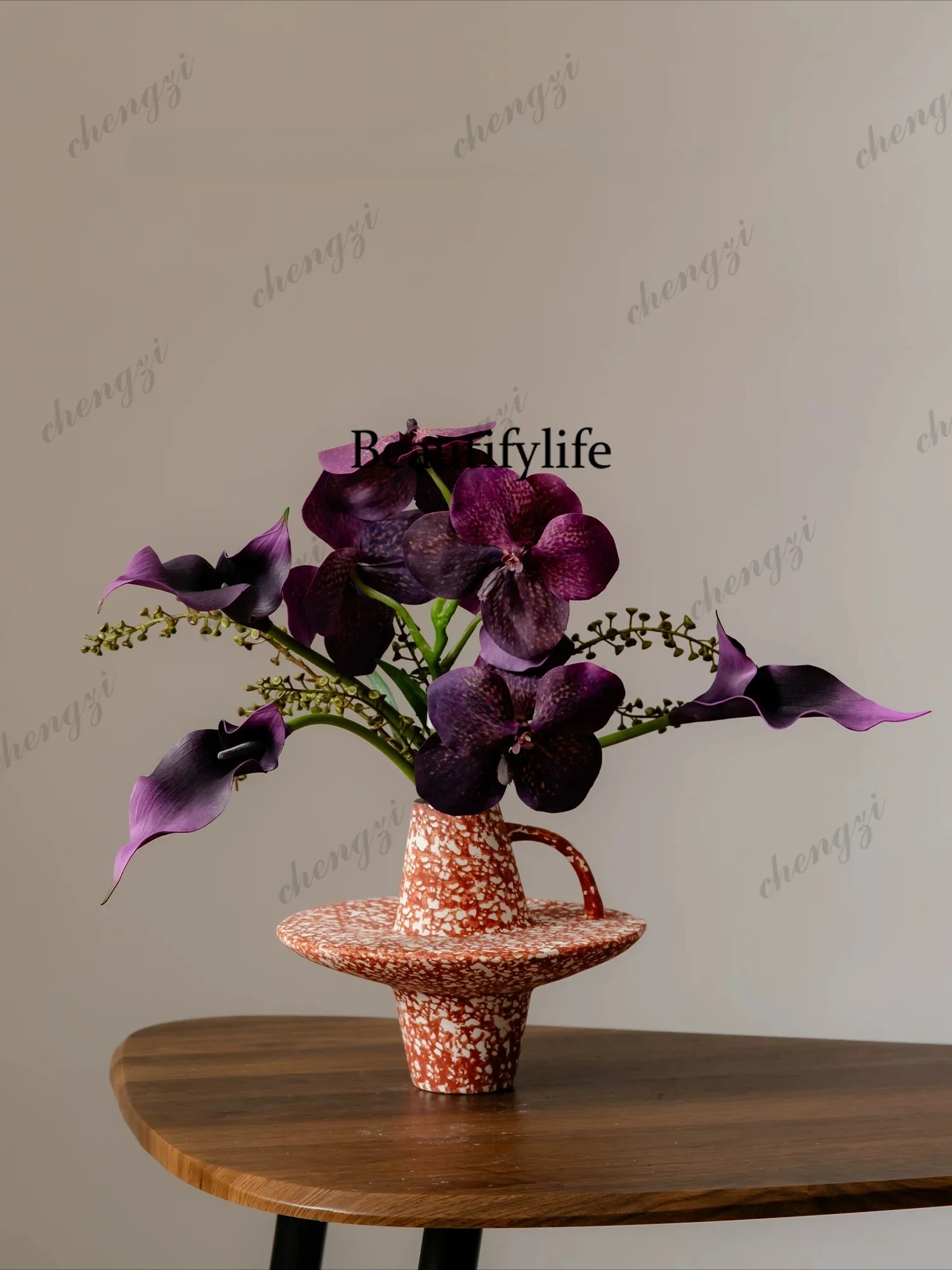 H178Retro red rust pattern ceramic vase, high-end living room decoration ornament