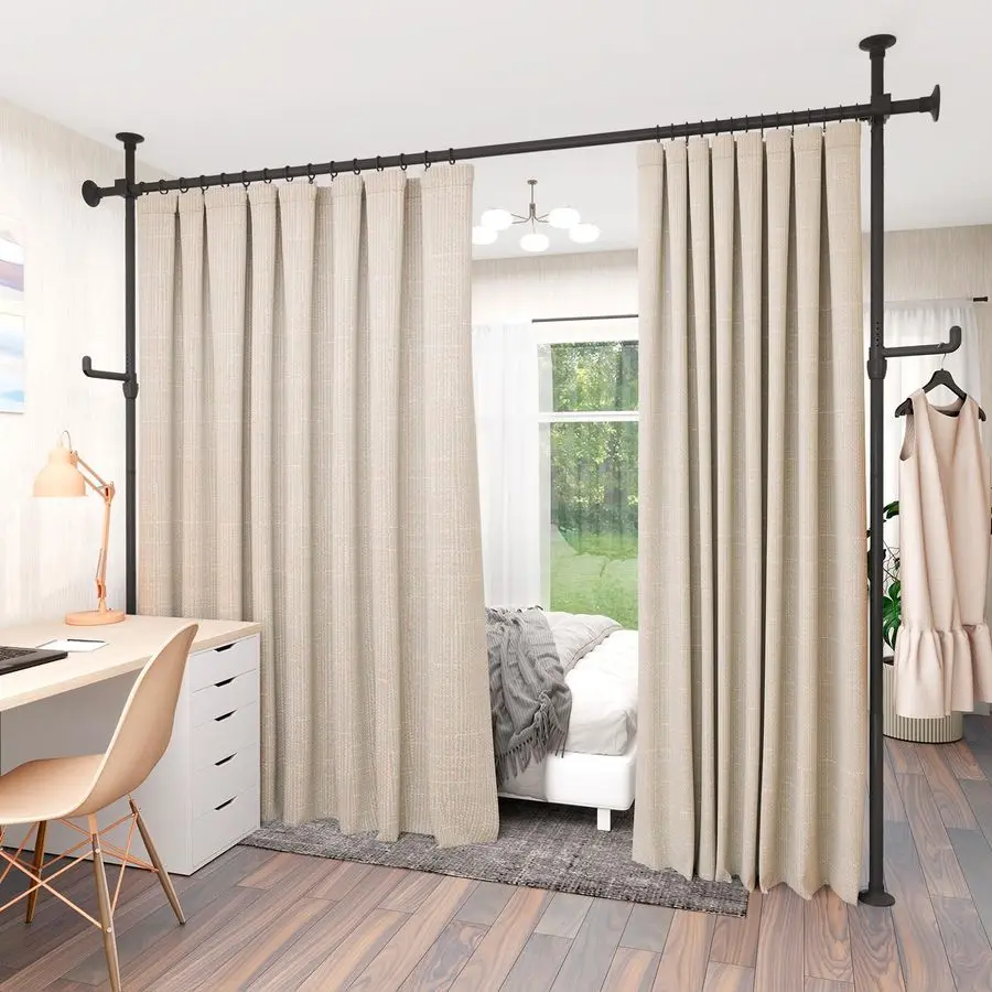 

Room Divider Curtain Rod No Drilling, 410ft W x 410ft H Room Partition with Hanging Hooks, Floor to Ceiling Divider for Room Sep