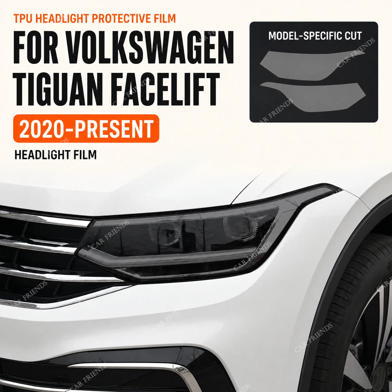 2 Pcs Custom Fit TPU Headlight Protective Film for Volkswagen VW Tiguan Facelift 2020-2021 Smoked Black